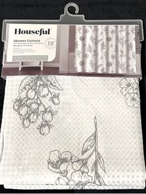 White/Gray Floral Fabric Shower  Curtain by Houseful~NEW!